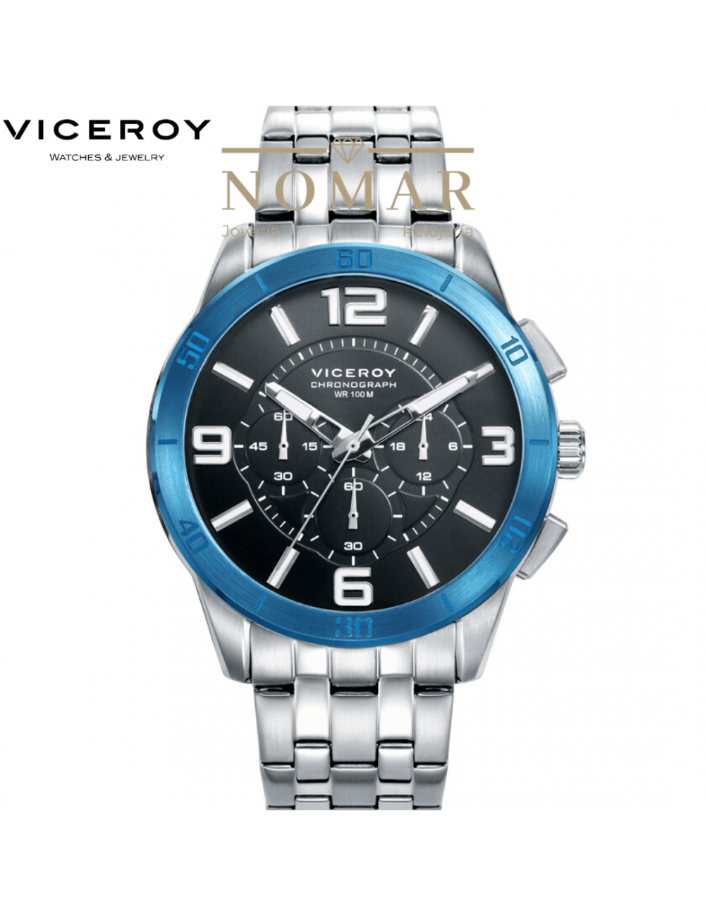 Reloj Viceroy Hombre Acero. Esfera y Bisel Azul.