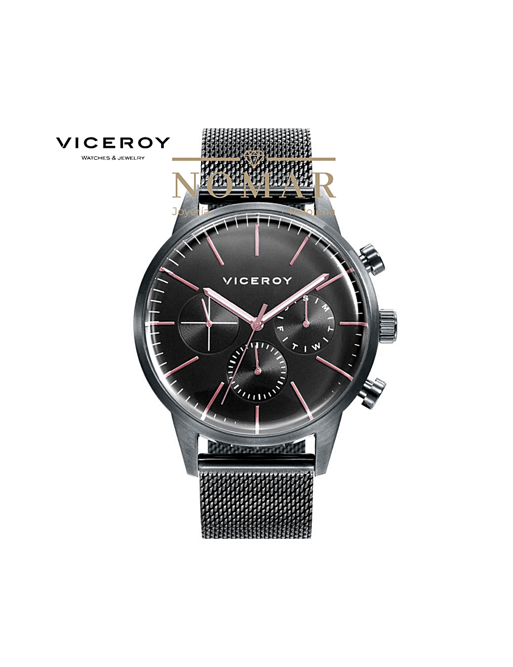 RELOJ VICEROY HOMBRE BEAT MULTIFUNCIÓN ACERO IP NEGRO Y MILANESA