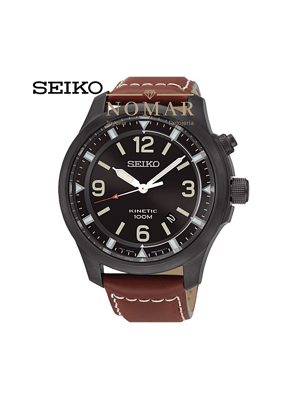 Reloj Seiko Neo Sports Kinetic analógico acero calendario y piel marrón