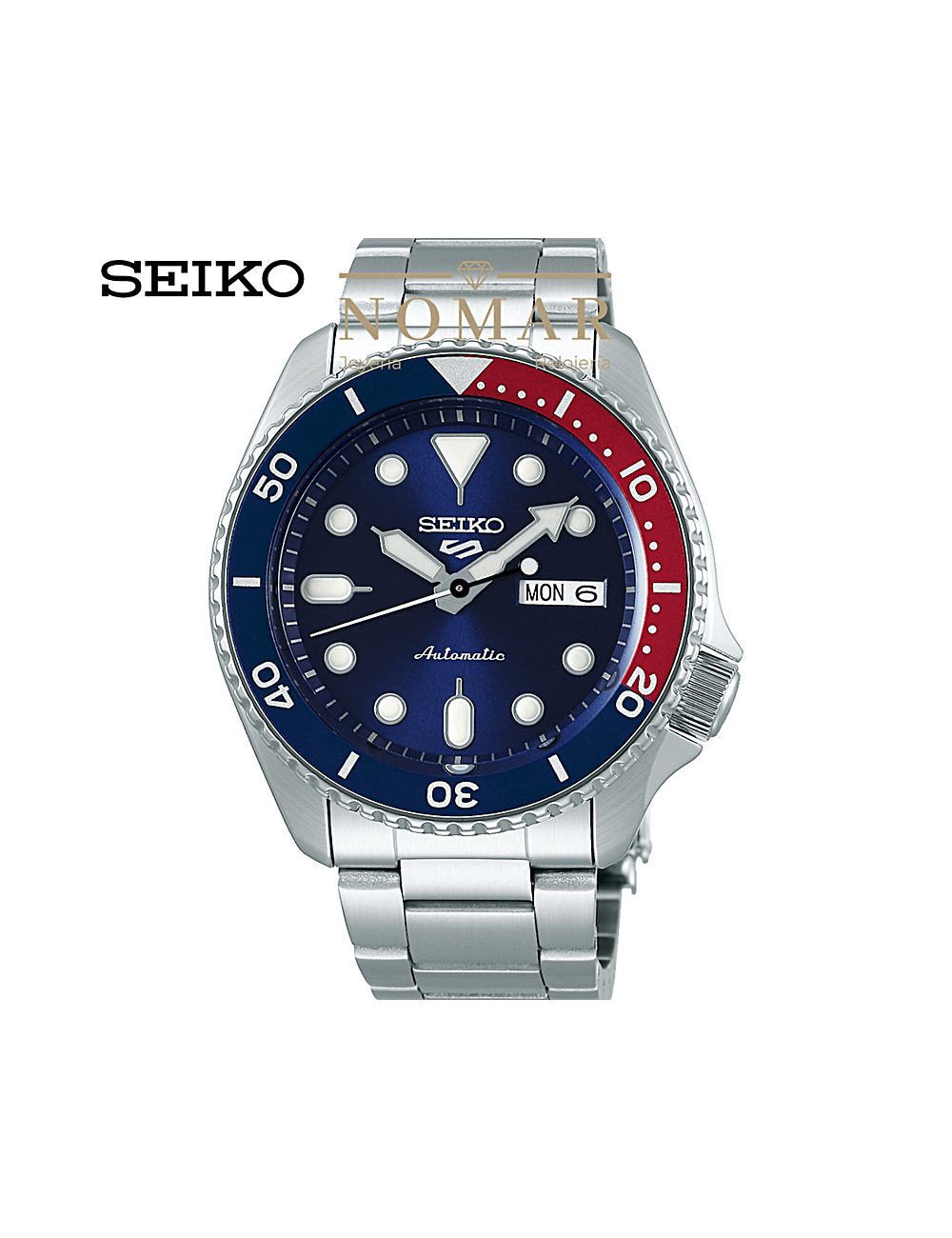 Amplia gama cooperar Todo tipo de Reloj Seiko de hombre Seiko 5 Sports automático acero y bisel azul y rojo