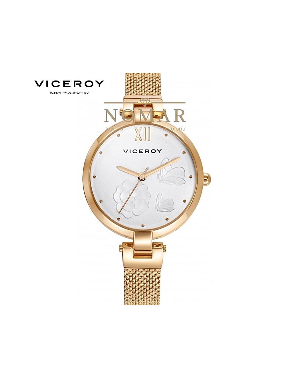 RELOJ VICEROY MUJER KISS ANALÓGICO ACERO IP DORADO MILANESA Y FLORES