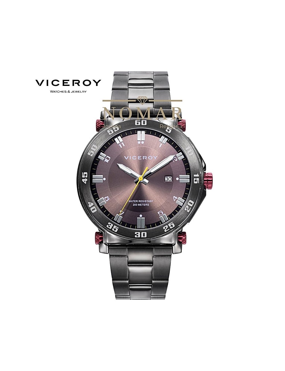 RELOJ VICEROY HOMBRE HEAT ANALÓGICO ACERO IP GRIS ESFERA GRIS PASADORES  ROJOS Y CALENDARIO